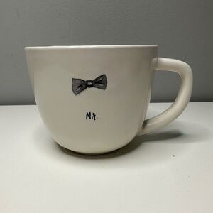 Rae Dunn Mr. Mister Bow Tie Coffee Mug Gray Inside By Magenta Typewriter Font